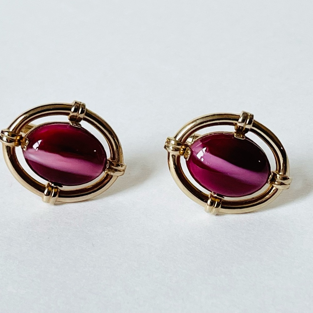 Vintage Swank Cranberry Red And Pink Gold Tone Cufflinks